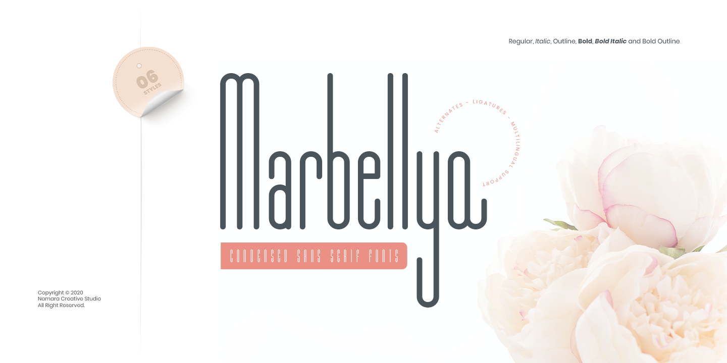 Ejemplo de fuente Marbellya Bold Condensed Outline